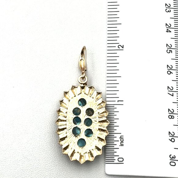 Gold Tone Faux Blue Turquoise Pierced 2 Inch Earrings Trendy Southwest Style - Picture 5 of 7